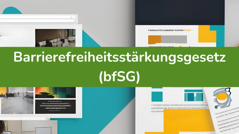 Designgrafik zum Barrierefreiheitsstärkungsgesetz (bfSG), das barrierefreie Lösungen für Unternehmen hervorhebt.