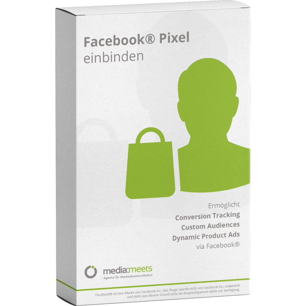 Facebook Pixel einbinden – Plugin für Shopware von media:meets. Ermöglicht Conversion Tracking, Custom Audiences und Dynamic Product Ads.